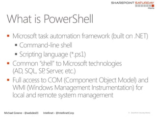 
       
       
 

 



Michael Greene - @webdes03   Intellinet - @IntellinetCorp   8   |SharePoint Saturday Atlanta
 