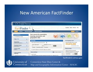 New	
  American	
  FactFinder	
  




                                     facvinder2.census.gov	
  
      Connecticut Sta...