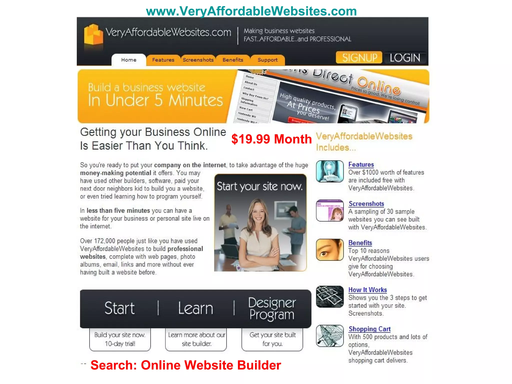 www.VeryAffordableWebsites.com Search: Online Website Builder $19.99 Month 