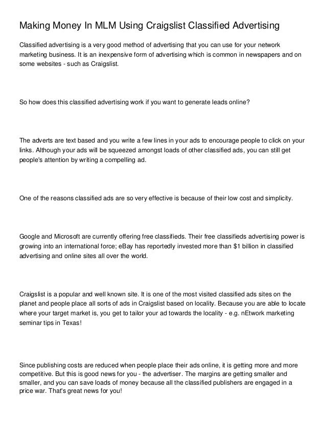 How To Place An Ad On Craigslist >> Making Money In Mlm Using Craigslist Classified Advertising How To Place An Ad On Craigslist >> Making Money In Mlm Using Craigslist Classified Advertising