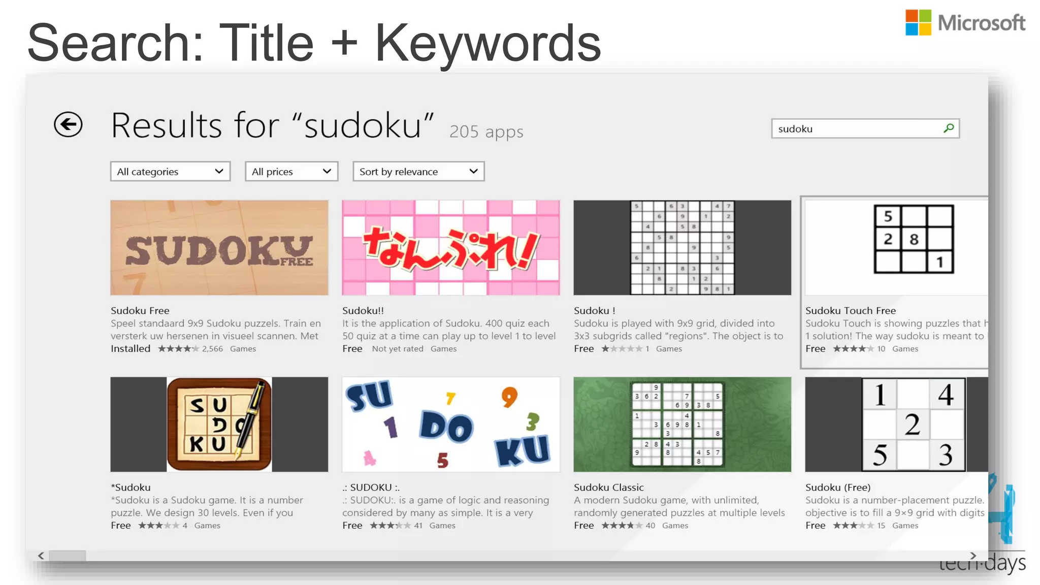 Search: Title + Keywords
 