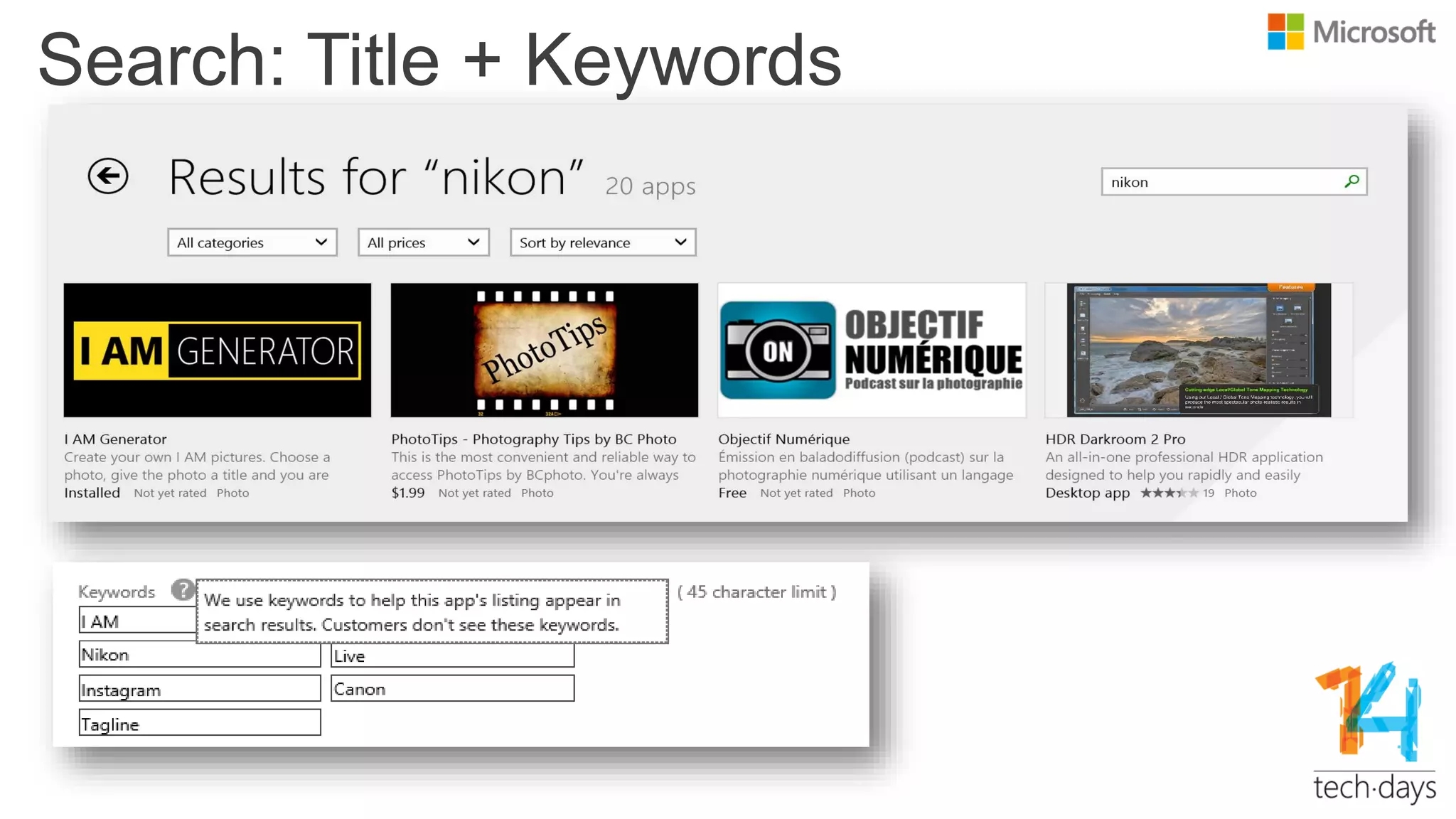 Search: Title + Keywords
 