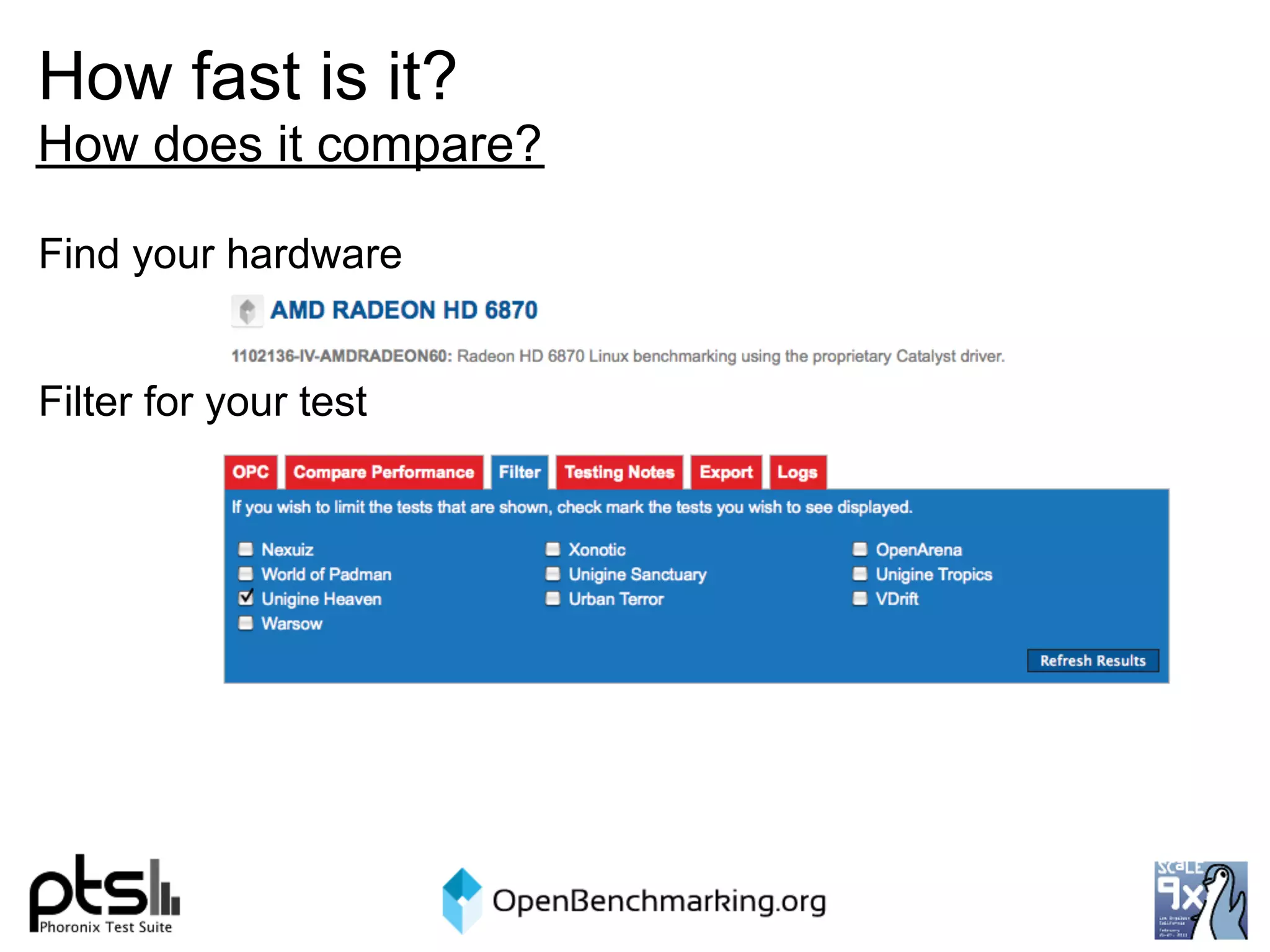 How fast is it?
How does it compare?

Find your hardware


Filter for your test
 