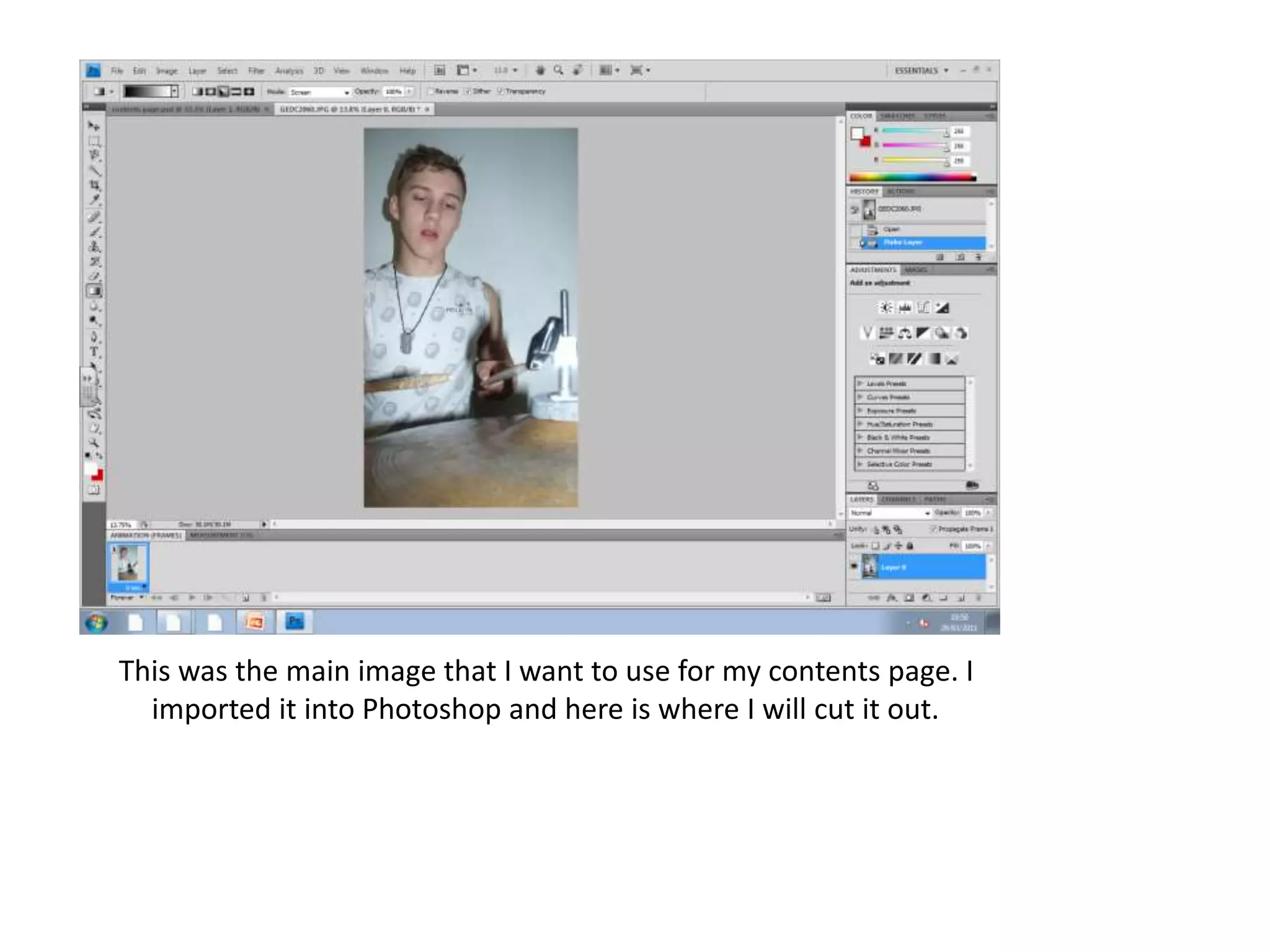 This was the main image that I want to use for my contents page. I
imported it into Photoshop and here is where I will cut it out.
 