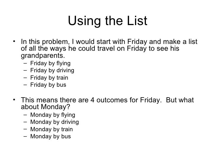 making organized lists for probability make a list of