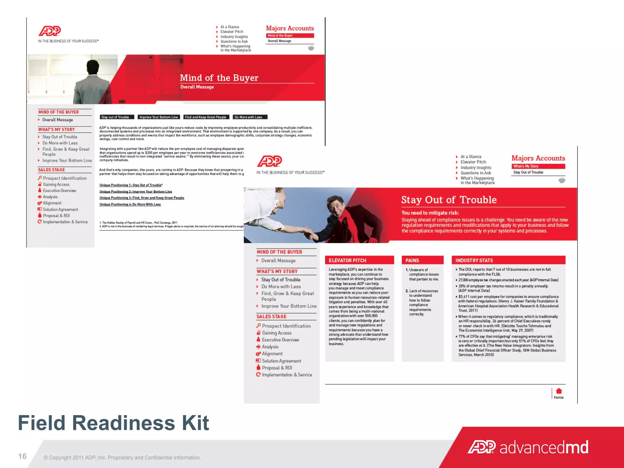 Field Readiness Kit
16   © Copyright 2011 ADP, Inc. Proprietary and Confidential Information.
 