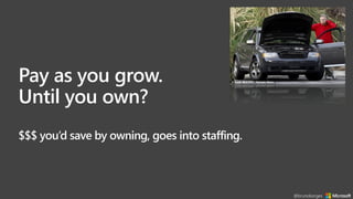 Pay as you grow.
Until you own?
$$$ you’d save by owning, goes into staffing.
@brunoborges
 