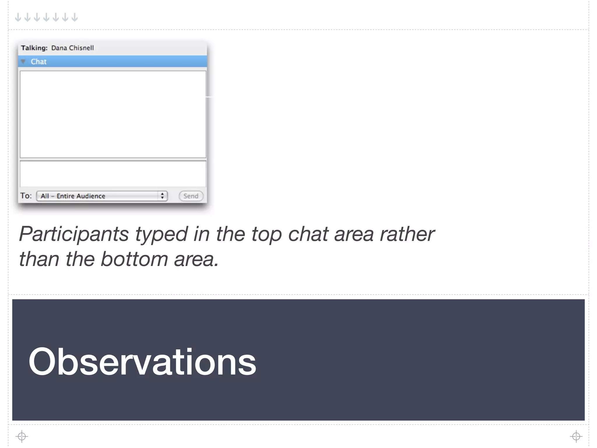 Participants typed in the top chat area rather
than the bottom area.




Observations
 