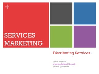 +


SERVICES
MARKETING
            Distributing Services

            Tom Chapman
            www.marketing101.co.uk
            Twitter @idlehans
 
