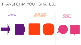 TRANSFORM YOUR SHAPES....
ARROW

ROUNDED
RECTANGLE

SPEECH
BUBBLE

 