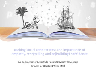 Sue Beckingham NTF, Sheffield Hallam University @suebecks
Keynote for #DigitalEd Week GMIT
Making social connections: The importance of
empathy, storytelling and re(building) confidence
 
