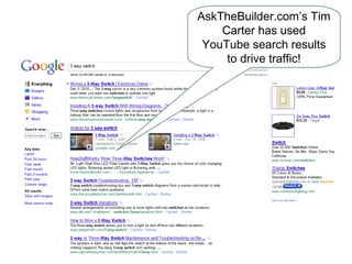AskTheBuilder.com’s Tim
Carter has used
YouTube search results
to drive traffic!

 
