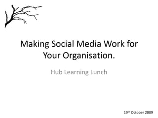 Making Social Media Work for Your Organisation. Hub Learning Lunch 19th October 2009 