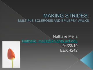 MAKING STRIDES: MULTIPLE SCLEROSIS AND EPILEPSY WALKS Nathalie Mejia Nathalie_mejia@knights.ucf.edu 04/23/10 EEX 4242 