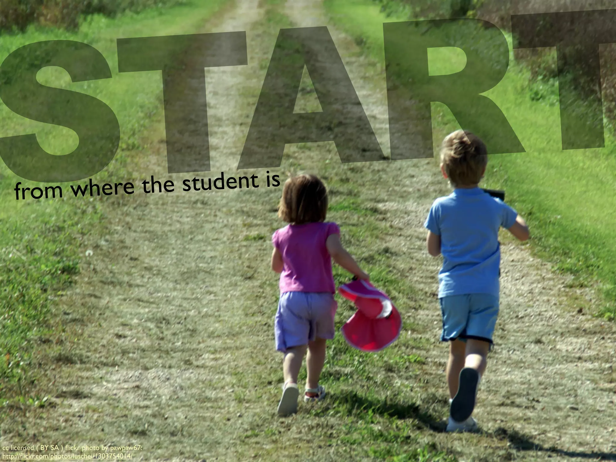 STARTfrom where the student is
cc licensed ( BY SA ) ﬂickr photo by pawpaw67:
http://ﬂickr.com/photos/luschei/1303754014/
 