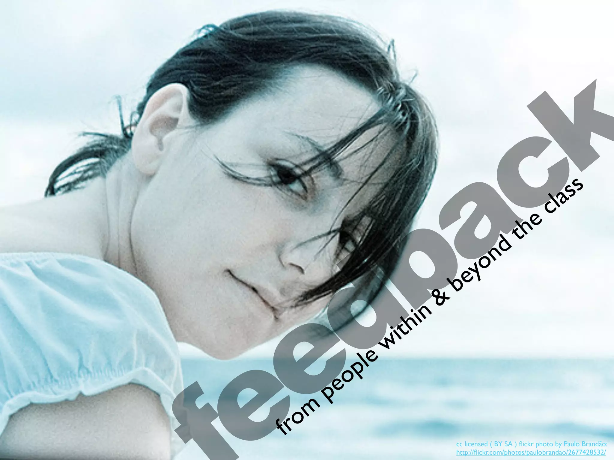 cc licensed ( BY SA ) ﬂickr photo by Paulo Brandão:
http://ﬂickr.com/photos/paulobrandao/2677428532/eedback
from
people within &
beyond
the class
 