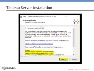 Tableau Server Installation
Copyright 2016 Senturus, Inc. All Rights Reserved.
 