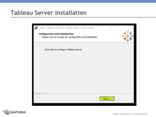 Tableau Server Installation
Copyright 2016 Senturus, Inc. All Rights Reserved.
 