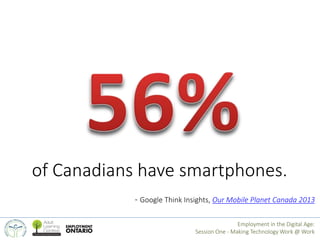 of Canadians have smartphones. 
- Google Think Insights, Our Mobile Planet Canada 2013 
Employment in the Digital Age: 
Se...