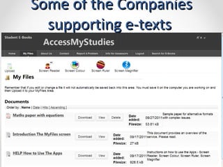 Some of the Companies supporting e-texts  