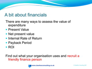 Quantifying IntangiblesTime SavingsEthnographyTime SurveyExternal Sources e.g. time seeking dataIdeally do something you can repeat post-implementation