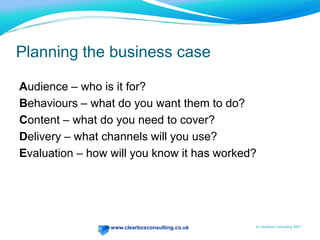 A bit about financialsThere are many ways to assess the value of expenditurePresent Value Net present valueInternal Rate of ReturnPayback PeriodROIFind out what your organisation uses and recruit a friendly finance person