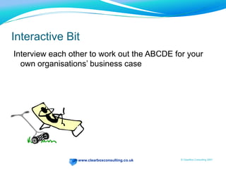 Present Value Present ValueValue of money in the future if you were to have it todayThe ‘interest’ you would have earned is called the ‘discount rate’=  Y1 saving/(1+DR) 	+Y2 saving/(1+DR)² 	+Y3 saving/(1+DR)³Net Present ValueRecognises that an initial investment is required= Present Value – Initial Cost