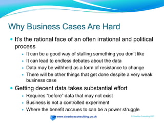 Influencing and building supportWhich method for which audience?Detailed ROI‘Anecdotal ROI’ and Soft BenefitsAlign to something where Soft accepted or Soft-Hard establishedOil Company: risk-reductionRetailer: increase time on shop floor > increased salesUse KPIs strategically, not just operationallyTie to benefits treee.g. % Marketing people using learning system