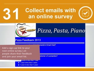 w w w.constantcontact.com /learning -center
Add a sign-up link to your
next online survey. L et
people share their feedback
and join your email list.
Collect emails with
an online survey31
 