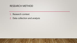 RESEARCH METHOD
1. Research context
2. Data collection and analysis
 