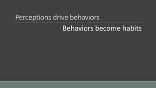 Perceptions drive behaviors
Behaviors become habits
 