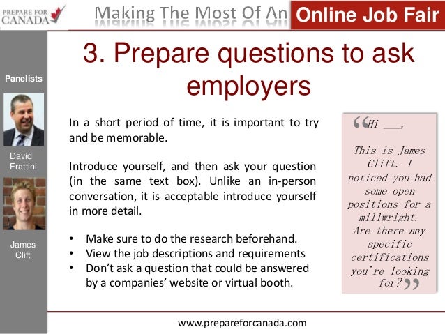 questions to ask at job fairs