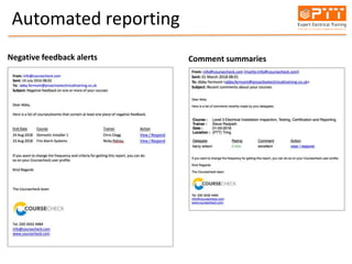 Automated reporting
Negative feedback alerts Comment summaries
 
