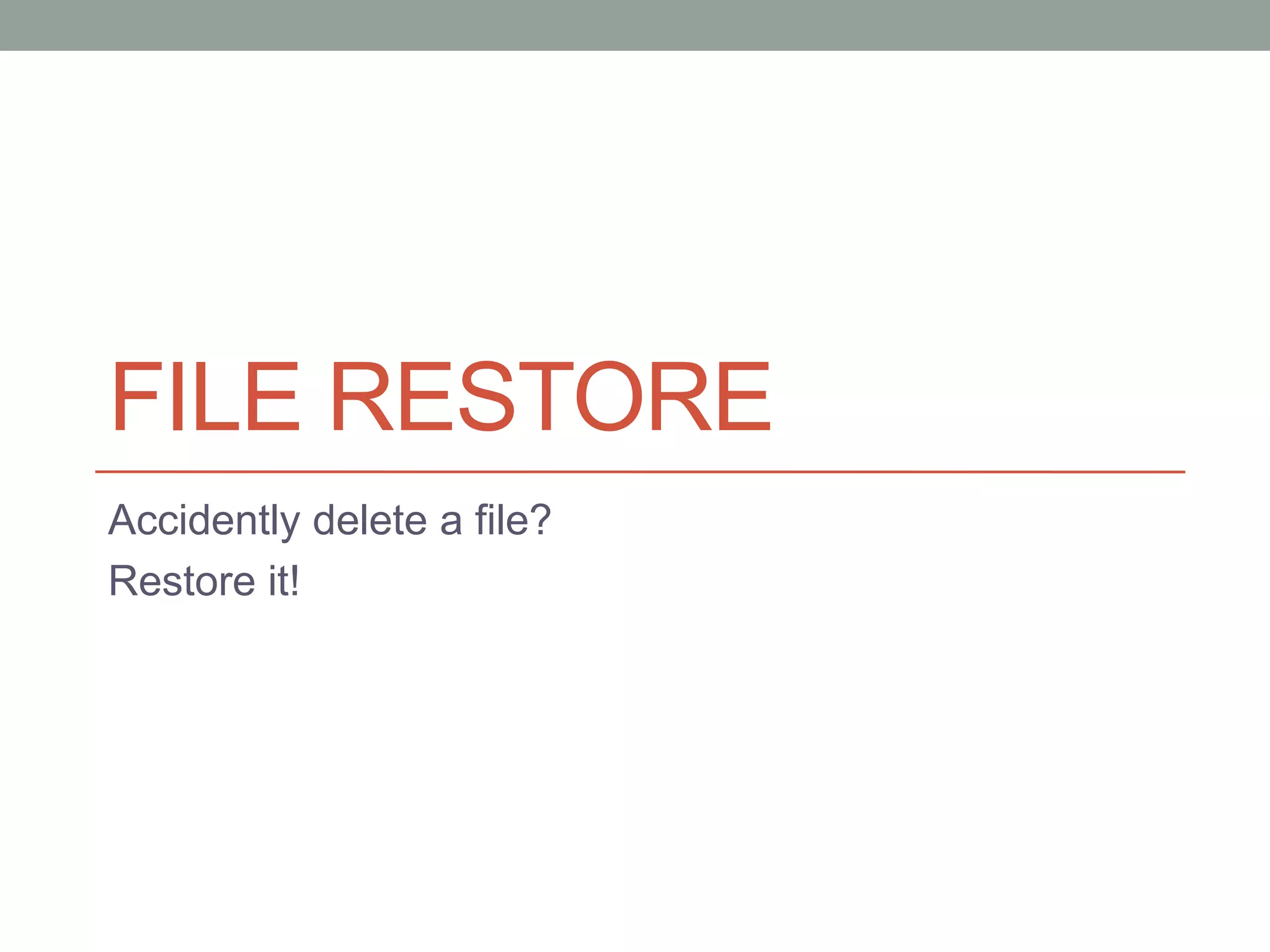 FILE RESTORE
Accidently delete a file?
Restore it!
 