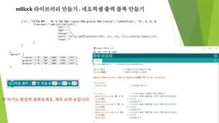 mBlock 라이브러리 만들기 : 네오픽셀 출력 블록 만들기
자 여기도 열심히 살펴보세요. 계속 보면 보입니다.
 