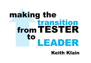 transition
making the
Keith Klain
from
LEADER
TESTER
to
 