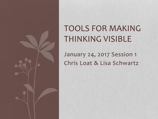 January 24, 2017 Session 1
Chris Loat & Lisa Schwartz
TOOLS FOR MAKING
THINKING VISIBLE
 