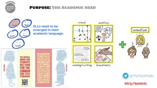 Purpose: The Academic need
ELLs need to be
emerged in their
academic language.
bit.ly/boldvtc
 