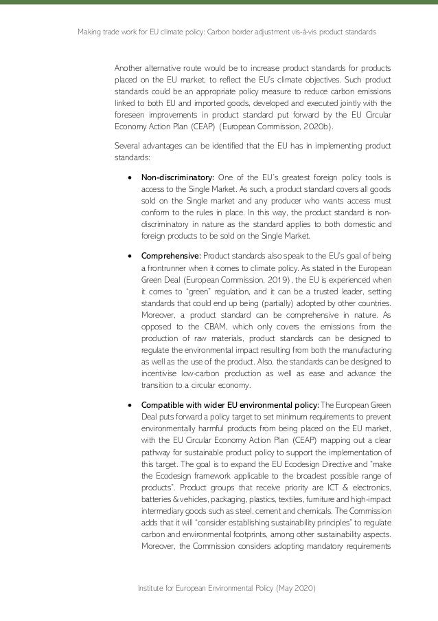 Making trade work for EU climate policy: Carbon border adjustment vis-à-vis product standards
Institute for European Envir...