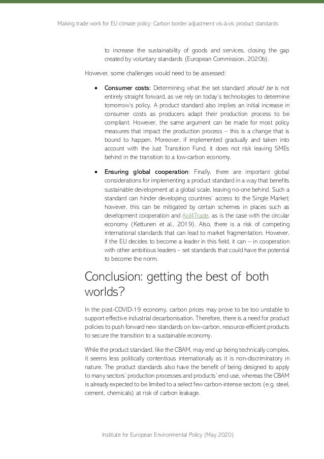 Making trade work for EU climate policy: Carbon border adjustment vis-à-vis product standards
Institute for European Envir...