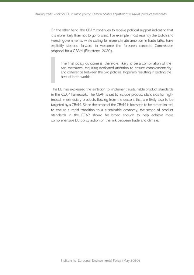 Making trade work for EU climate policy: Carbon border adjustment vis-à-vis product standards
Institute for European Envir...