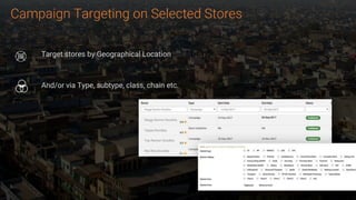 Campaign Targeting on Selected Stores
Target stores by Geographical Location
And/or via Type, subtype, class, chain etc.
 