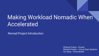 Making Workload Nomadic When
Accelerated
Nomad Project Introduction
Zhipeng Huang - Huawei
Michele Paolino - Virtual Open Systems
Hui Deng - China Mobile
 