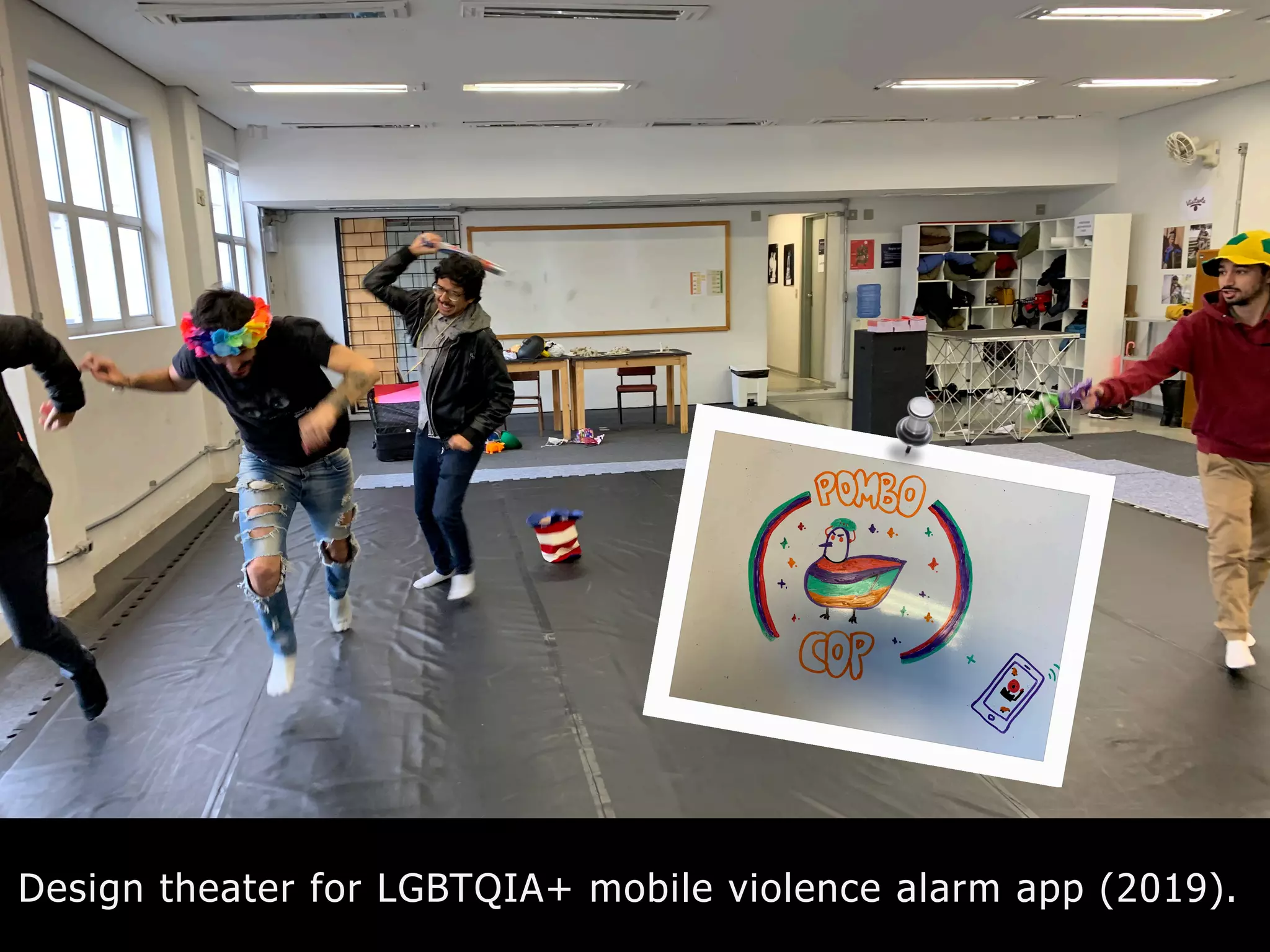 Design theater for LGBTQIA+ mobile violence alarm app (2019).
 