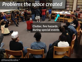 @DianaLRendina  *  
Problems  the  space  created
CluRer,  ﬁre  hazards  
during  special  events
 