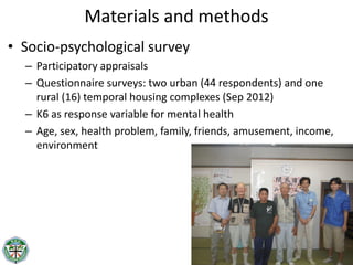 Temporal changes in environmental health risks and socio-psychological status in areas affected by the 2011 tsunami in Ishinomaki, Japan
