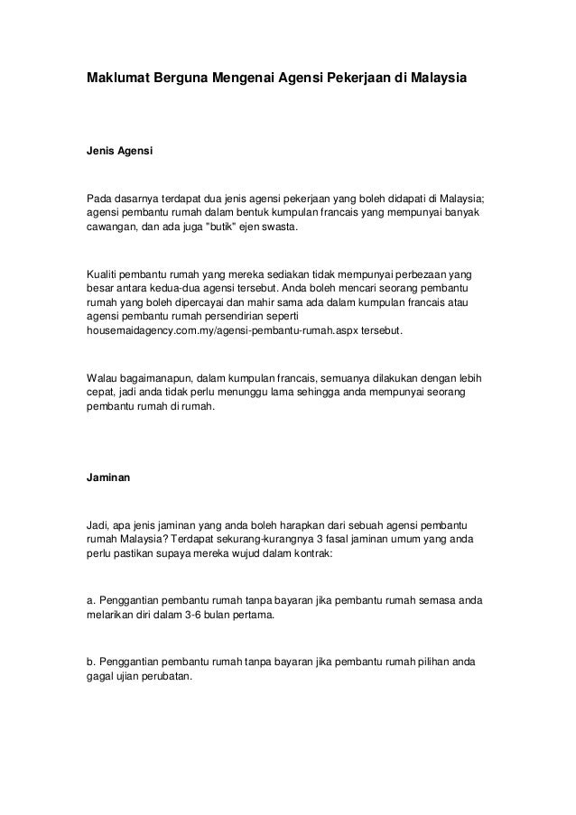 Maklumat Berguna Mengenai Agensi Pekerjaan Di Malaysia