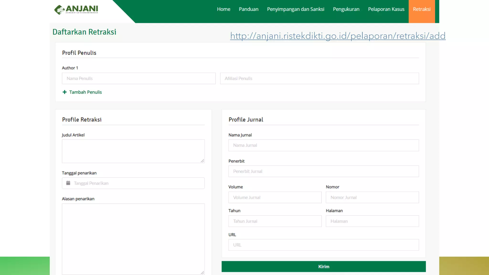 http://anjani.ristekdikti.go.id/pelaporan/retraksi/add
 