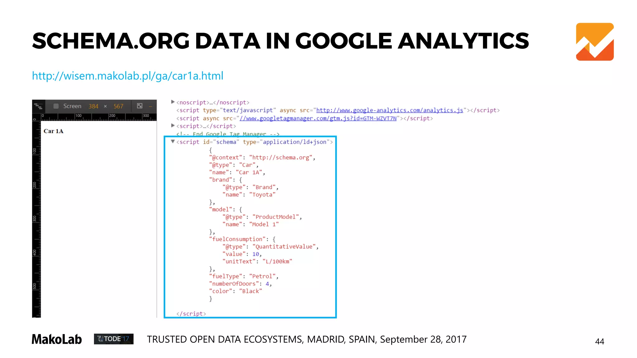 47TRUSTED OPEN DATA ECOSYSTEMS, MADRID, SPAIN, September 28, 2017
SCHEMA.ORG DATA IN GOOGLE ANALYTICS
Usage within GA
 