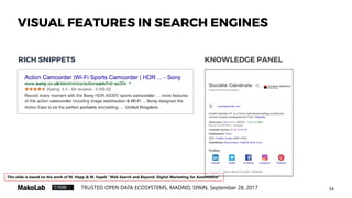 34TRUSTED OPEN DATA ECOSYSTEMS, MADRID, SPAIN, September 28, 2017
RICH SNIPPETS KNOWLEDGE PANEL
VISUAL FEATURES IN SEARCH ENGINES
This slide is based on the work of M. Hepp & M. Sopek "Web Search and Beyond: Digital Marketing for Automotive"
 